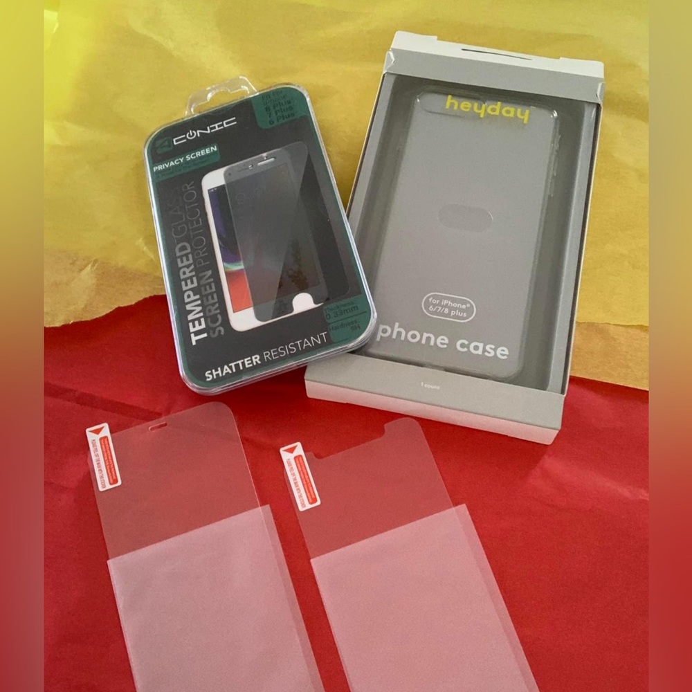 Never used- multiple screen protectors and iPhone case (iPhone 6,7,8 PLUS)